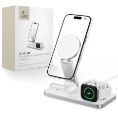 Bezdrôtová nabíjačka Tech-Protect Qi15W-A47 3v1 Magnetic Magsafe Wireless Charger White