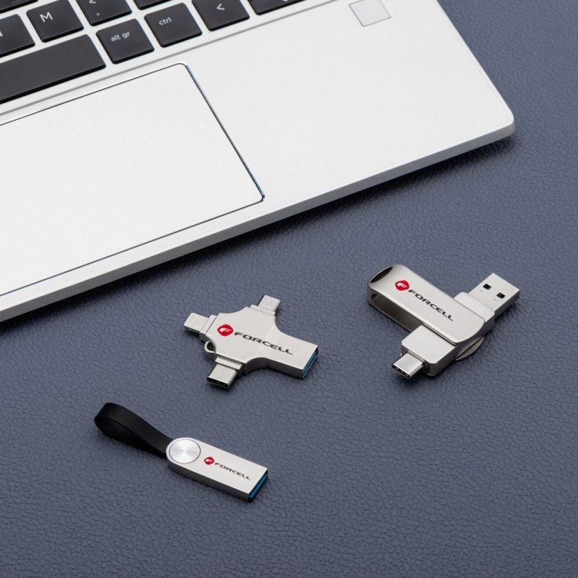 Pamäťová karta Pendrive 16Gb USB 3.2 Gen 1 (USB A / USB C / Lightning / Micro USB) Forcell F-Data Metal Quad Silver