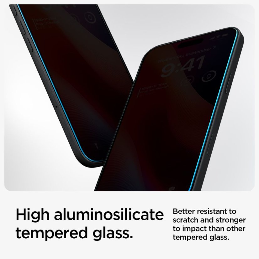2ks v balení, set ochranných skiel Spigen Glas.Tr ”Ez Fit” 2-Pack iPhone 15 / 16 Privacy
