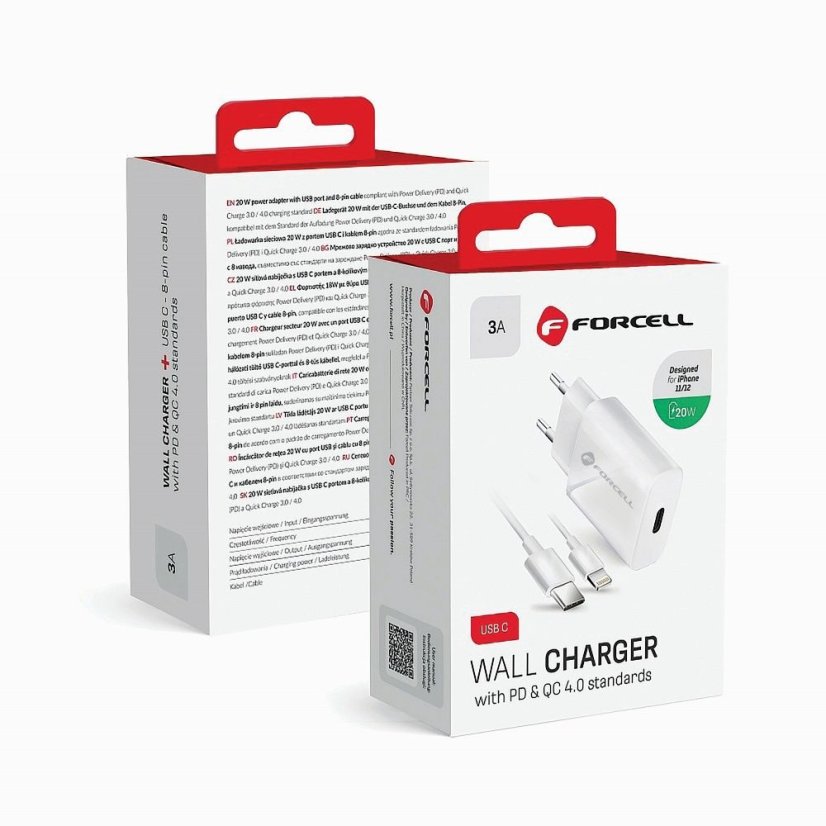 Kábel Phone Charger Forcell F-Energy USB C Qc4.0 Pd 3A 20W + Cable USB C to Lightning Tfk-Tc-20Wpd White