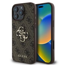 Guess PU 4G Metal Logo zadní kryt pro iPhone 16 Pro Max Brown