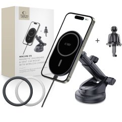 Držiak do auta Tech-Protect mm15W-V6 Magnetic Magsafe Dashboard & Vent Car Mount Wireless Charger 15W Black/Black