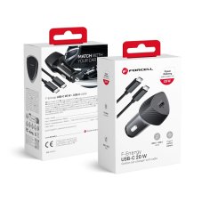 Kryt Nabíjačka auta Car Charger Forcell F-Energy Carbon USB C Qc3.0 Pd 3A 20W + Cable USB C to USB C Cc50-1C Black