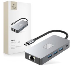 HUB rozbočovač Tech-Protect Hb05 Hub Adapter 9In1 Type-C + Usb2.0 + Usb3.0 + Hdmi 4K 60Hz + Sd/Tf + PD100W + Rj45 1000M Space Grey