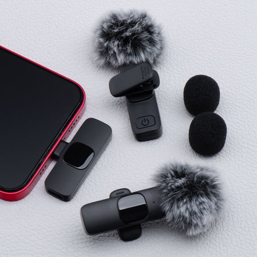 Wireless Lavalier Microphone Lightning Double With Long Hair (2 In Set) K1 Black