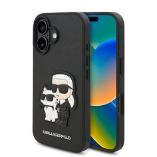 Karl Lagerfeld PU Saffiano Karl and Choupette zadný kryt pre iPhone 16 Plus Black