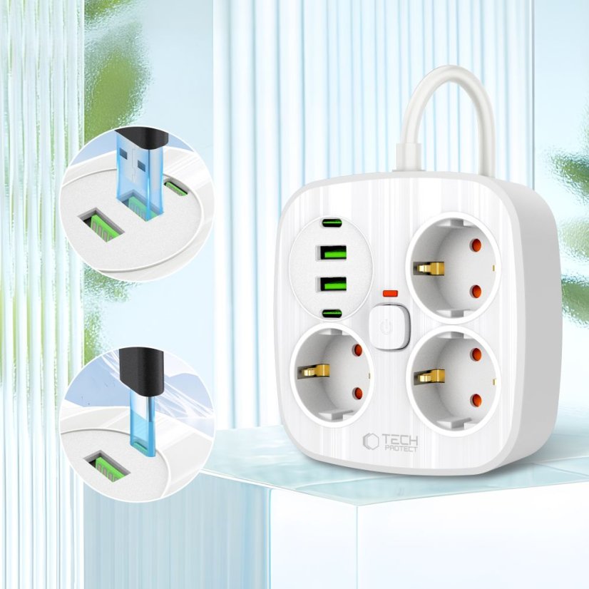 Tech-Protect Pcs3X4 Power Strip 2 Usb & 2 Type-C & 3 aljzat 200cm White