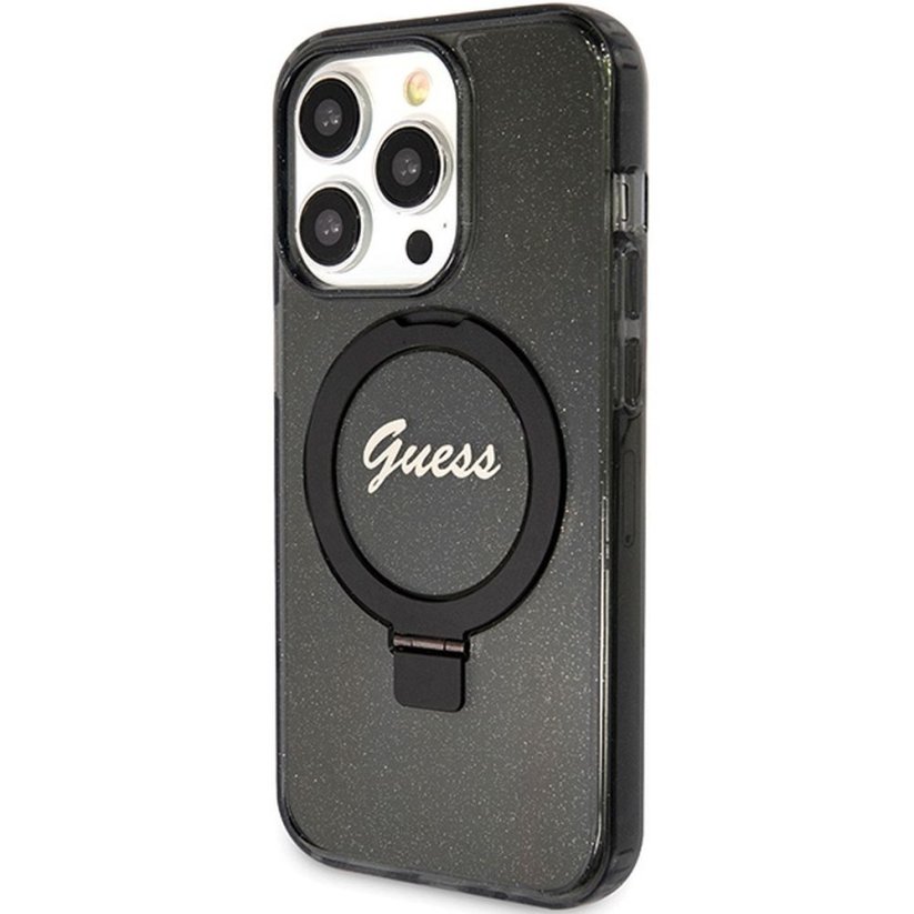 Kryt Original Faceplate Case Guess Guhmp15Xhrsgsk iPhone 15 Pro Max (s MagSafe / Glitter Script Logo / Ring Stand / Black)