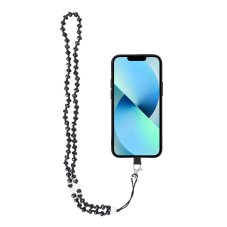 Crystal Diamond Phone Lanyard, Phone Pendant / Cord Length 74cm (37cm In The Loop) / On Neck - Black