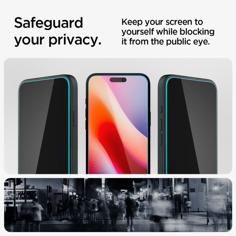 2ks v balení, set ochranných skiel Spigen Glas.Tr ”Ez Fit” 2-Pack iPhone 15 / 16 Privacy