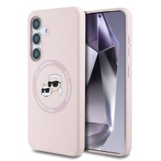 Karl Lagerfeld Liquid Silicone K&CH Heads MagSafe zadní kryt pro Samsung Galaxy S25 Pink