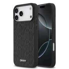 DKNY PU bőr rácsmintás MagSafe tok iPhone 17 Pro Max Black színű tokhoz