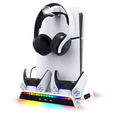 iPega P5S006 Multifunkčný nabíjací RGB Stojan s chladením pre PS5 Slim White