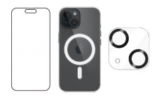 3PACK - Hydrogel s výrezom pre prednú kameru + Crystal Air kryt s MagSafe + ochranné sklíčko kamery pre iPhone 15 Plus 3PACK - Hydrogel s výrezom pre prednú kameru + Crystal Air kryt s MagSafe + ochranné sklíčko kamery pre iPhone 15 Plus