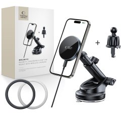 Držiak do auta Tech-Protect mm15W-V5 Magnetic Magsafe Dashboard & Vent Car Mount Wireless Charger 15W Black/Black