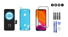 MULTIPACK - ORIGINAL Čierny LCD displej iPhone 11 + lepka pod displej + 3D ochranné sklo + sada náradia