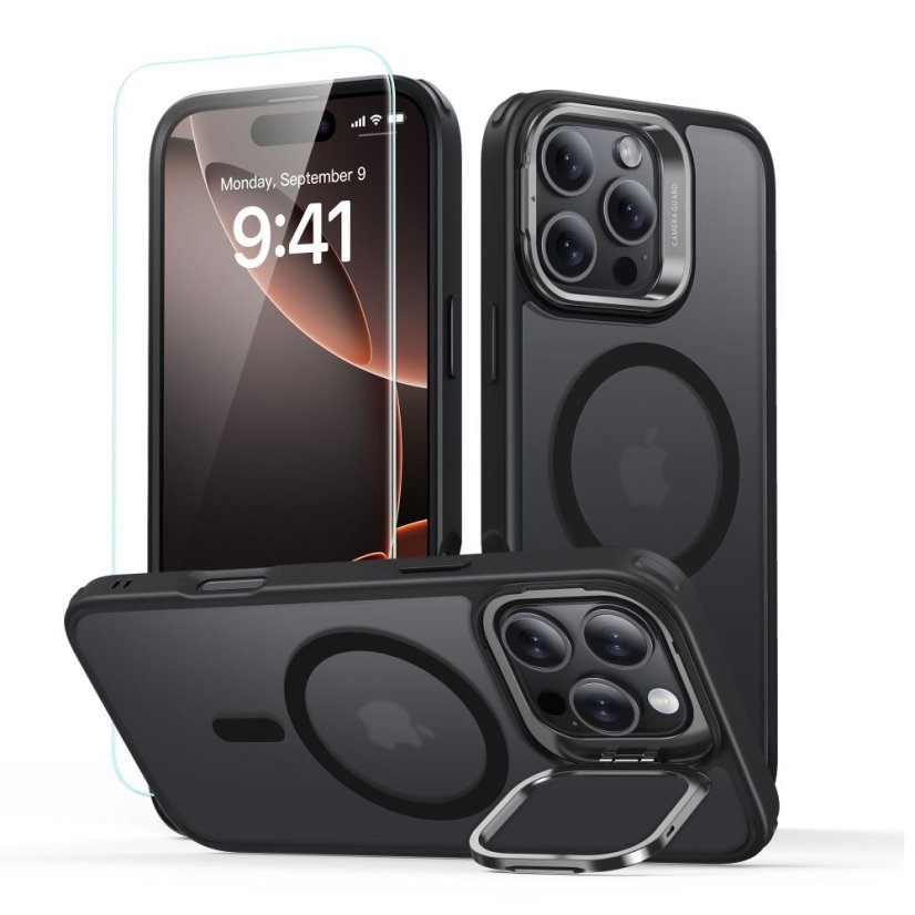 Kryt ESR Classic Hybrid Kickstand Halolock Magsafe & Tempered Glass iPhone 16 Pro Max Frosted Black