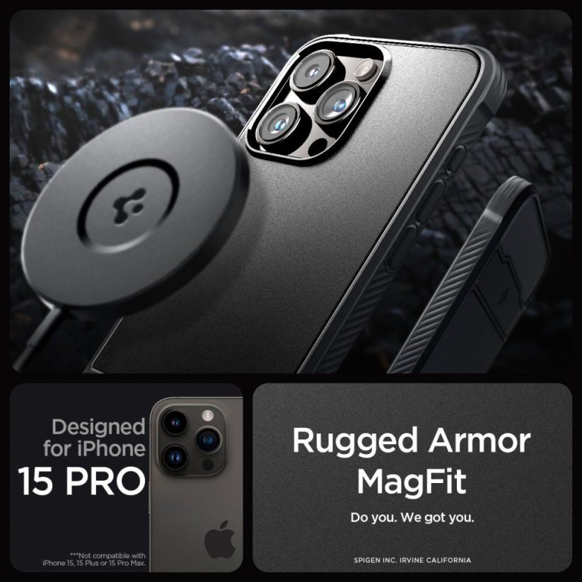 Kryt Spigen Rugged Armor Mag Magsafe iPhone 15 Pro Matte Black