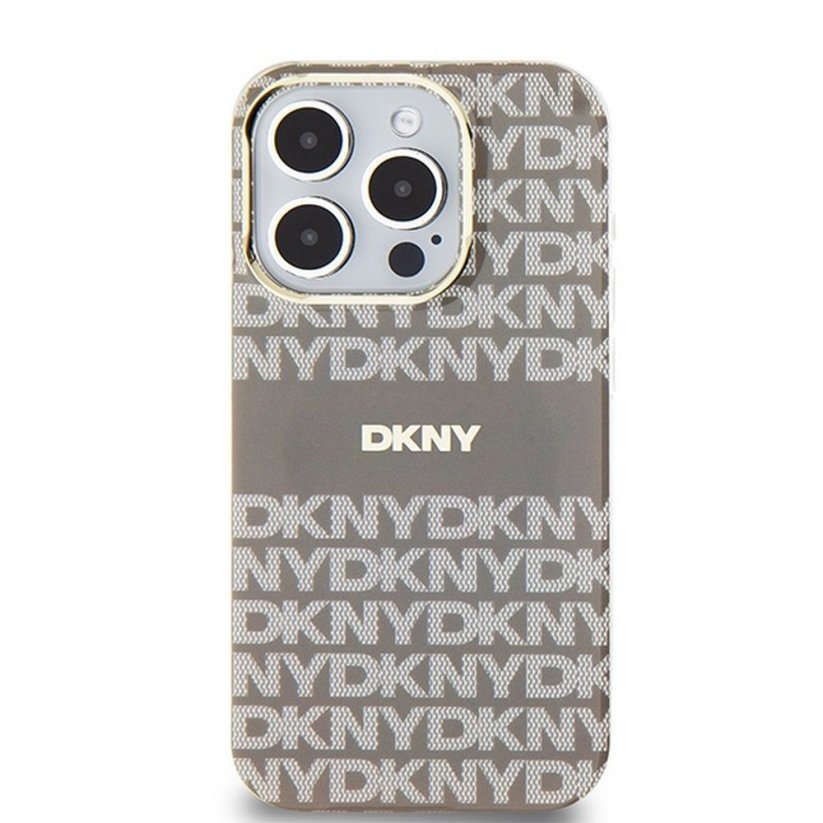 Kryt DKNY Case iPhone 15 Pro Max s MagSafe Dkhmp15Xhrhsee (DKNY Hc Magsafe Pc Tpu Repeat Texture Pattern W/ Stripe) Beige