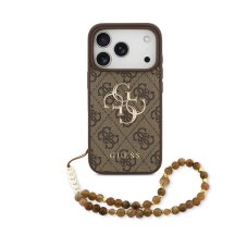 Guess PU 4G Metal Logo Strap zadný kryt pre iPhone 17 Pro Brown