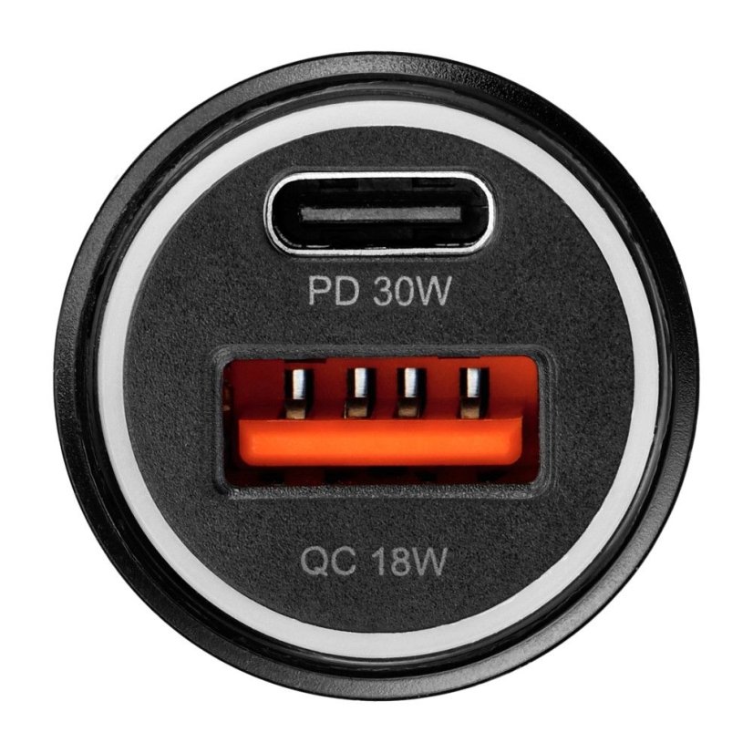 Autótöltő autós töltő Blue Star USB C + USB A Qc3.0 Pd Afc Pps 3A 30W + kábel USB C-ről USB C-re Black