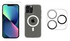 3PACK - Ochranné sklo + Crystal Air kryt s MagSafe + ochranné sklíčko kamery pre iPhone 13 Pro Max