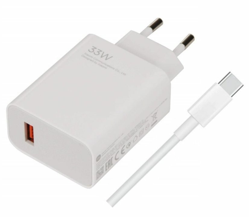 Xiaomi MDY-16-EF USB-A 33W Utazótöltő + USB-C kábel Fehér (Bulk pack)