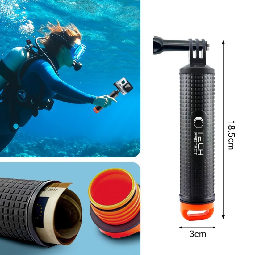 Tech-Protect Ga100 lebegő kézi markolat Gopro / Dji Black