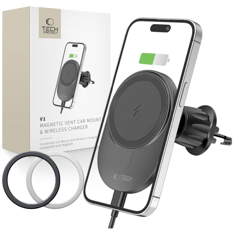 Držiak do auta Tech-Protect mm15W-V1 Magnetic Magsafe Vent Car Mount Wireless Charger 15W Black