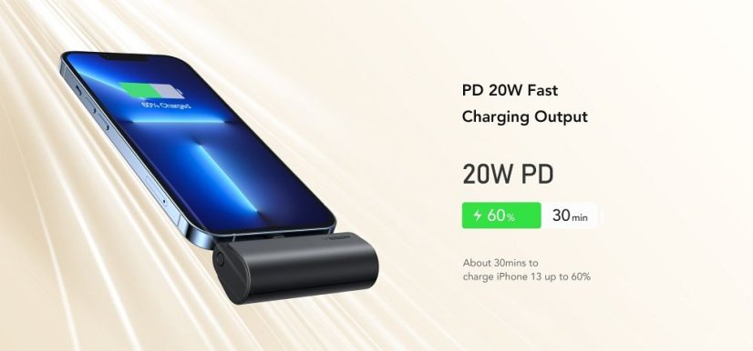 Powerbanka Powerbank Veger Plugon (W0556P) Pd Qc3.0 3A 20W 5000 mAh With A Built-In Connector Lightning Black