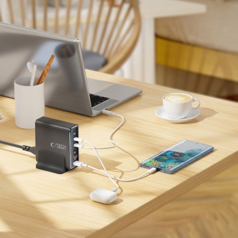 Tech-Protect Dc80W-Gan 6 portos asztali töltő PD 80W / QC3.0 Black