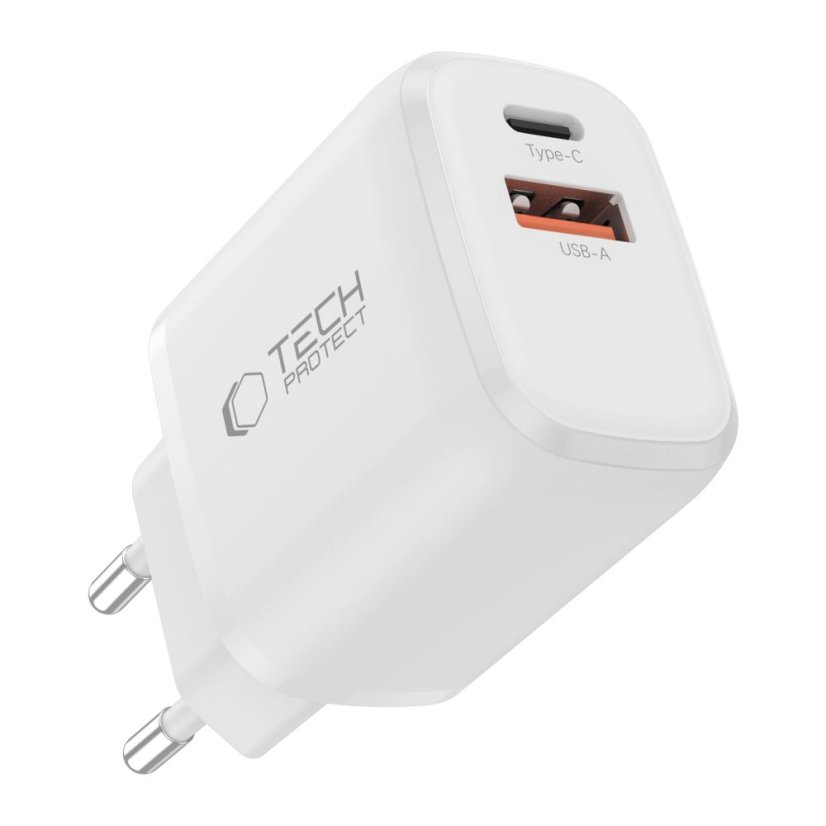 Tech-Protect Nca20 2portová síťová nabíječka PD 20W / QC3.0 + kabel Type-C Bílá