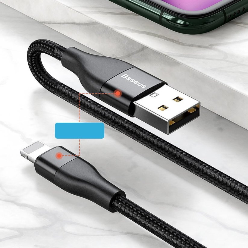 Baseus nylon kábel USB/USB Typ-C/Lightning 2A 1metrový pre rýchlonabíjanie 18W