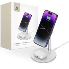 Bezdrôtová nabíjačka Tech-Protect Qi15W-A21 2v1 Magnetic Magsafe Wireless Charger White