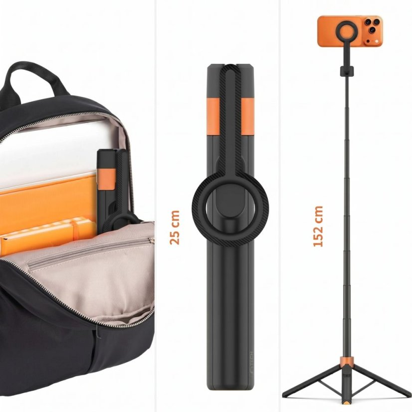 Selfie tyč Tech-Protect L10S Magsafe Bluetooth Selfie Stick Tripod Black/Orange