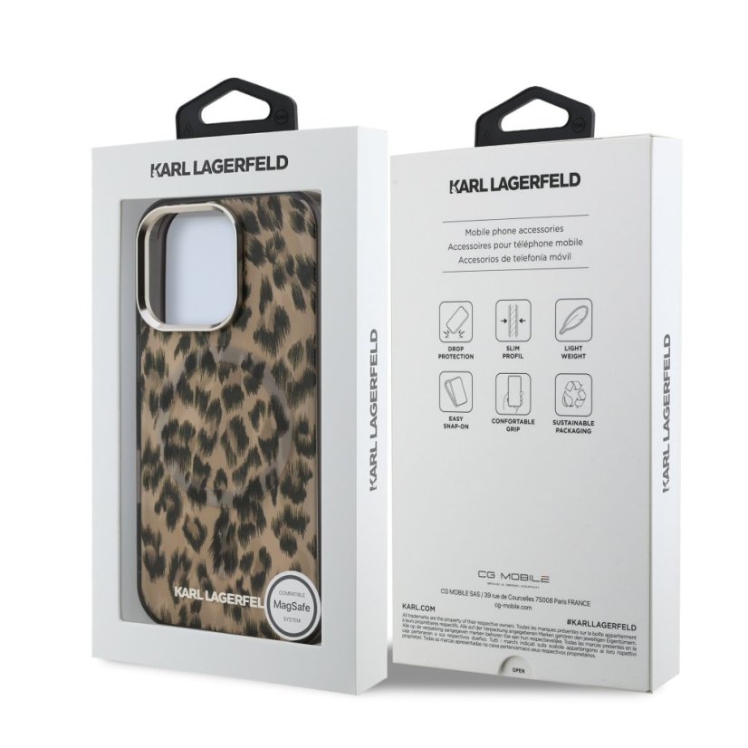Karl Lagerfeld IML Leopard MagSafe zadný kryt pre iPhone 16 Pro Max Brown