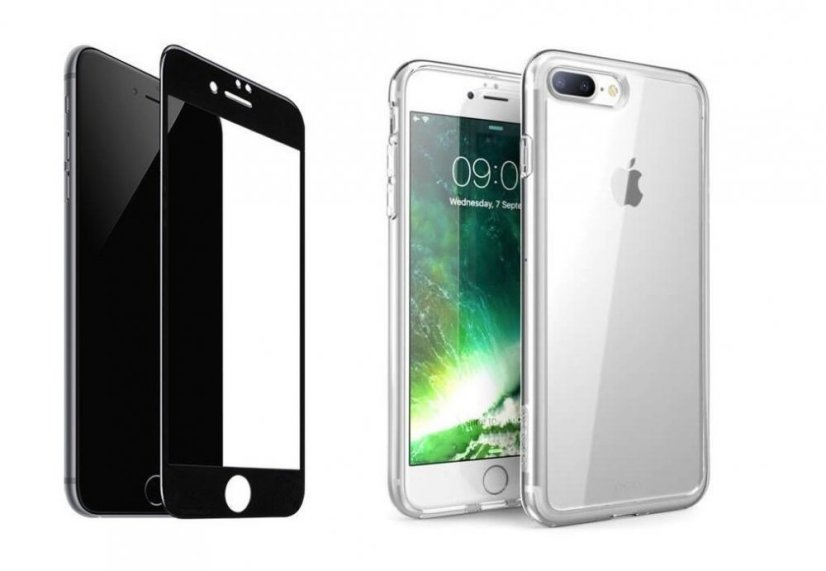 2PACK - 3D čierne ochranné sklo + transparentný kryt pre iPhone 7 Plus/8 Plus