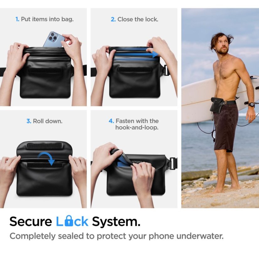 Vodeodolné púzdro Spigen A621 Universal Waterproof Case & Waist Bag Black