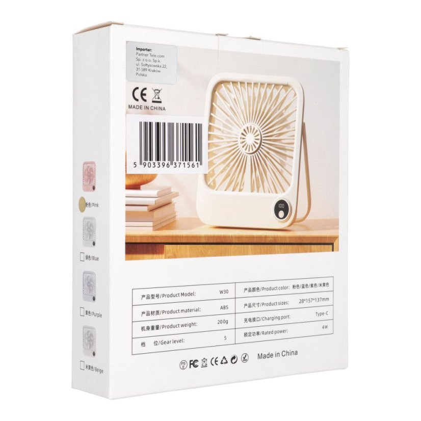 Desk Fan With Adjustable Stand W30 Pink