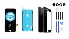 MULTIPACK - ORIGINAL Čierny LCD displej iPhone 8 + LCD adhesive (lepka pod displej) + 3D ochranné sklo + sada náradia
