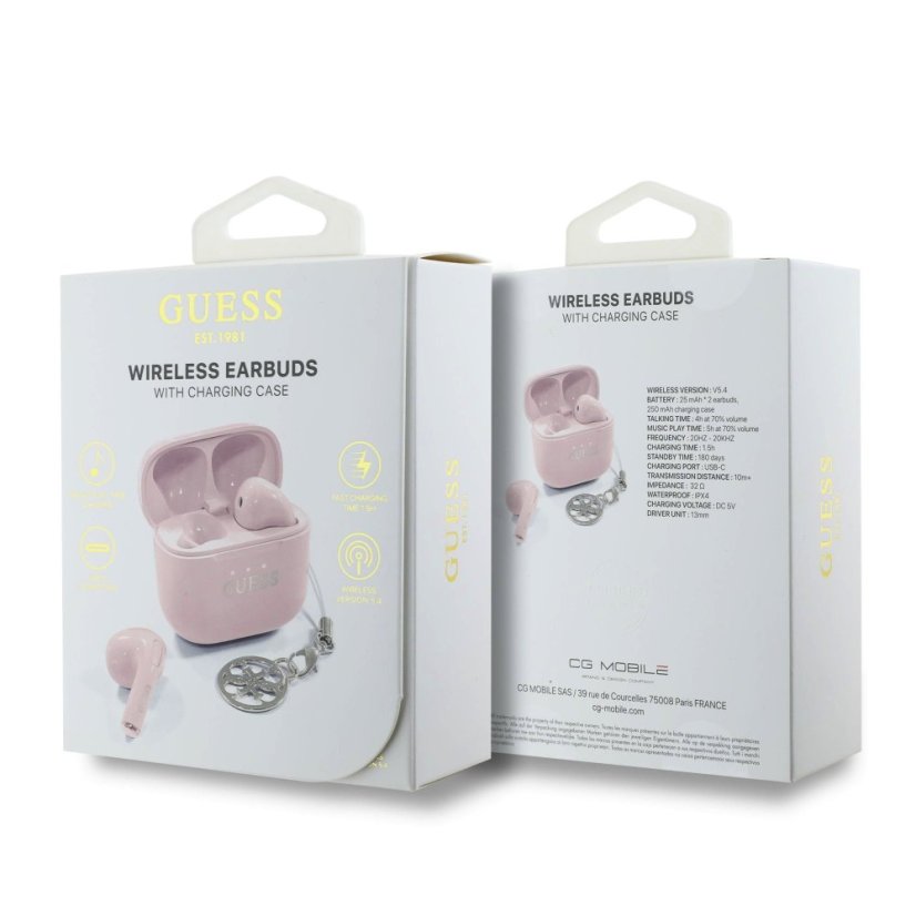 Guess Classic Logo Charm TWS vezeték nélküli fejhallgató rózsaszín