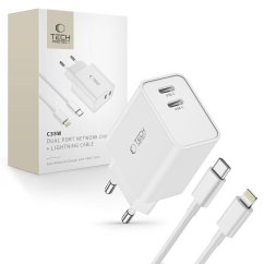 Nabíjačka do siete Tech-Protect C35W 2-Port Network Charger PD35W + Lightning Cable White