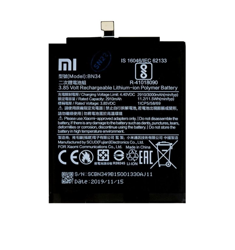 BN34 Xiaomi eredeti akkumulátor 3000mAh (Service Pack - eredeti pótalkatrész)