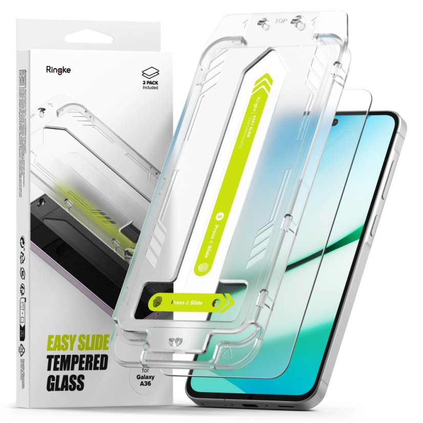 2ks v balení, set ochranných skiel Ringke Easy Slide 2-Pack Samsung Galaxy A36 5G Clear
