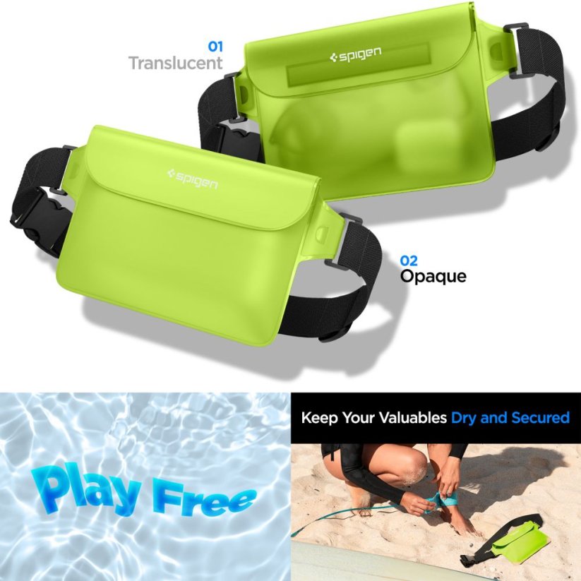 Vodeodolné púzdro Spigen A620 Universal Waterproof Waist Bag 2-Pack Cactus Green