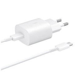 EP-TA800EWE + EP-DA705BWE Samsung 25W cestovná nabíjačka + USB-C/USB-C dátový kábel White (Service Pack - originálny diel)