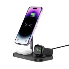 Kryt Tech-Protect Qi15W-A22 3v1 Magnetic Magsafe Wireless Charger Black
