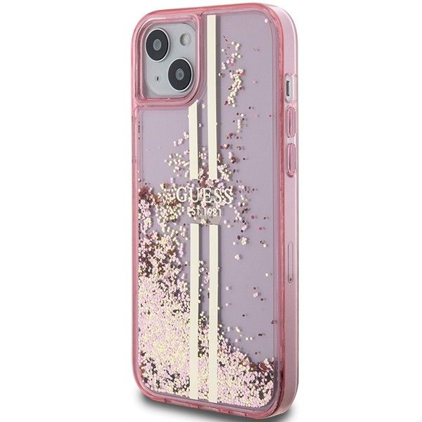 Kryt Original Faceplate Case Guess Guhcp15Slfcsegp iPhone 15 (Liquid Glitter Gold Stripes / Pink)