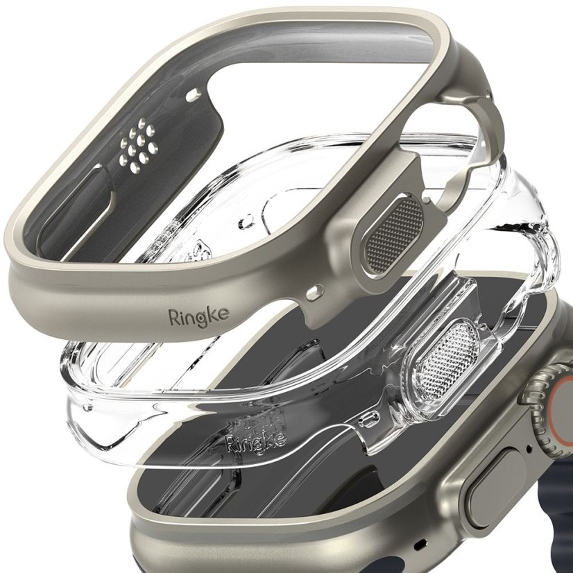 2ks v balení, set krytov Ringke Slim 2-Pack Apple Watch Ultra 1 / 2 (49 mm) Clear & Titanium Grey