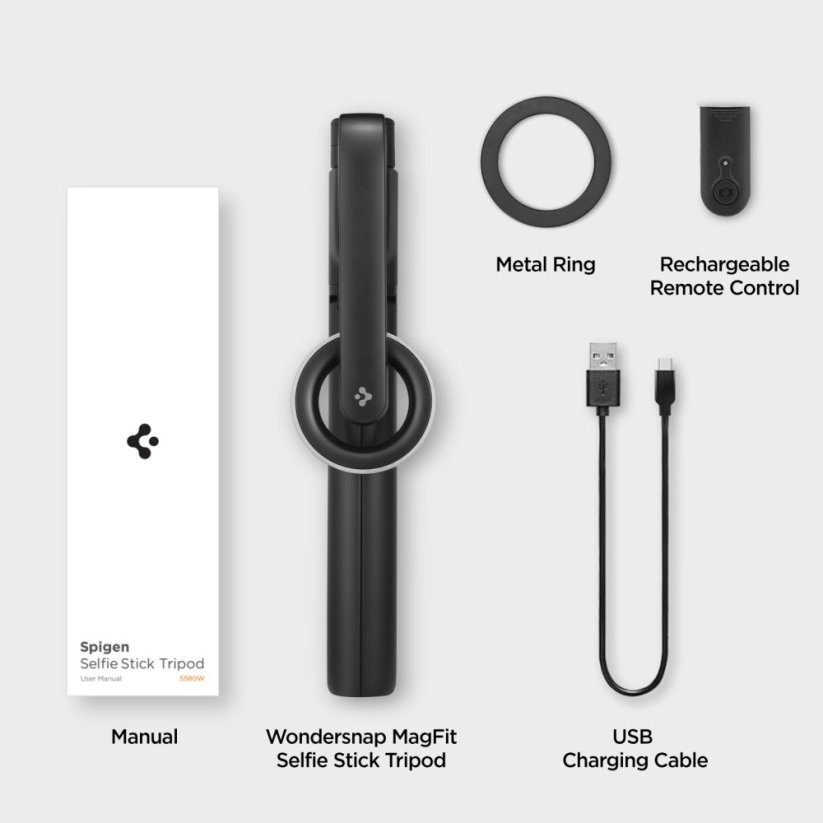Selfie tyč Spigen S580W Magsafe Bluetooth Selfie Stick Long Tripod Black